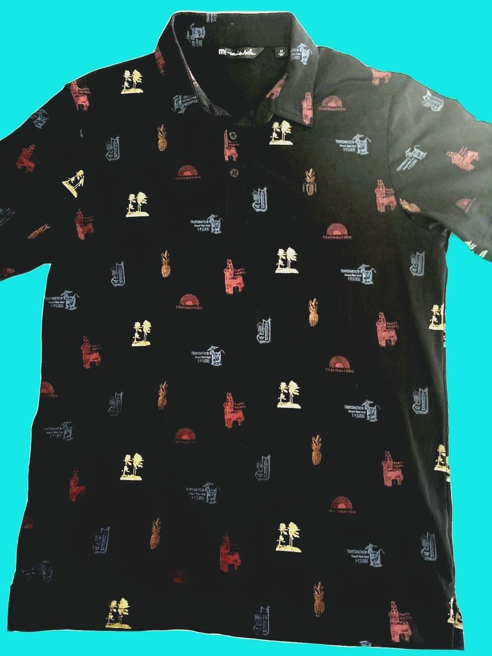 Travis Mathew Natures Finest Black Polo Shirt Medium Cocktails Party Animal - Picture 2 of 5